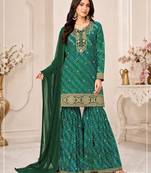 emerald georgette semi stitched suit with embroidery & sequence work