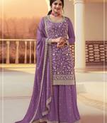 lavender chinon semi stitched suit with embroidery & sequence work