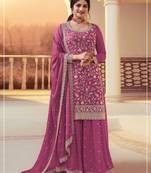 pink chinon semi stitched suit with embroidery & sequence work