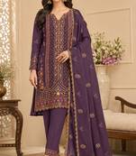 purple silk blend  semi stitched suit with embroidery & sequence work