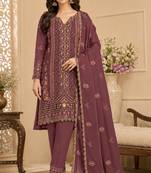 wine silk blend  semi stitched suit with embroidery & sequence work