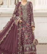 wine chiffon semi stitched suit with embroidery & sequence work