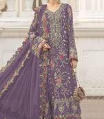 lavender chiffon semi stitched suit with embroidery & sequence work