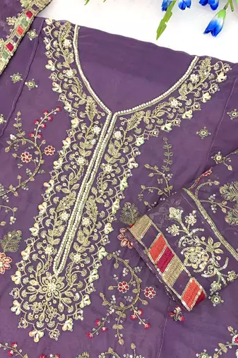lavender chiffon semi stitched suit with embroidery & sequence work