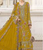 yellow chiffon semi stitched suit with embroidery & sequence work