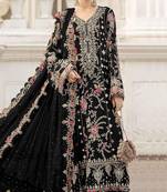 black chiffon semi stitched suit with embroidery & sequence work