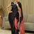Black silk embroidered mirror work heavy look ethnic saree with blouse