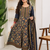 Women's Navy Blue Floral Printed Cotton Blend Anarkali Kurta Pant Dupatta Set