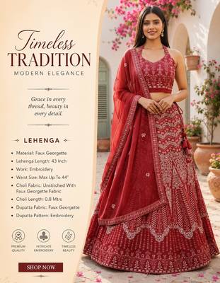 Faux Georgette Semi Stiched Burgundy Embroidered Lehenga Unstiched Choli And Dupatta 2