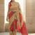 Cream silk embroidered mirror work heavy look ethnic saree with blouse