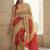 Cream silk embroidered mirror work heavy look ethnic saree with blouse