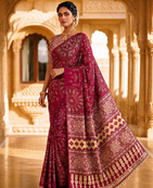 Maroon Color Fancy Big Mirror Embroidery Cut Work Lace Fitting With Bandhani Printing Creap Silk Saree