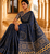 Navy Blue Color Fancy Big Mirror Embroidery Cut Work Lace Fitting With Bandhani Printing Creap Silk Saree