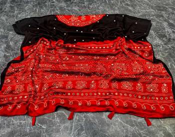 Black silk embroidered mirror work heavy look ethnic saree with blouse 5