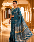 Teal Color Fancy Big Mirror Embroidery Cut Work Lace Fitting With Bandhani Printing Creap Silk Saree