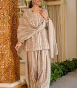 Cream cotton silk blend kurta pant dupatta set