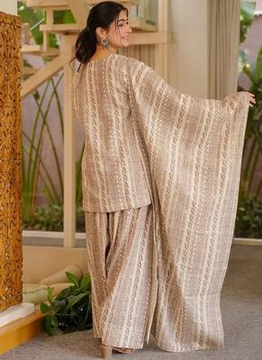 Cream cotton silk blend kurta pant dupatta set 2