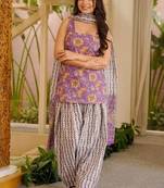Lavender cotton silk blend kurta pant dupatta set