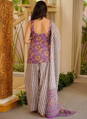 Lavender cotton silk blend kurta pant dupatta set 2