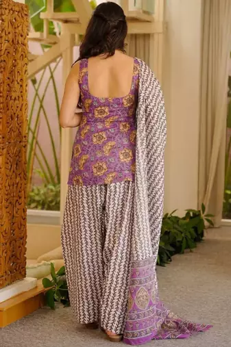 Lavender cotton silk blend kurta pant dupatta set