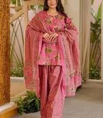 Pink cotton silk blend kurta pant dupatta set