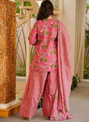 Pink cotton silk blend kurta pant dupatta set 2