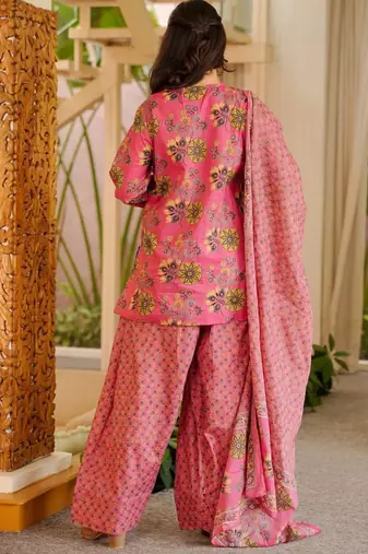 Pink cotton silk blend kurta pant dupatta set