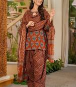 Brown cotton silk blend kurta pant dupatta set