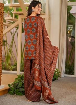 Brown cotton silk blend kurta pant dupatta set 2
