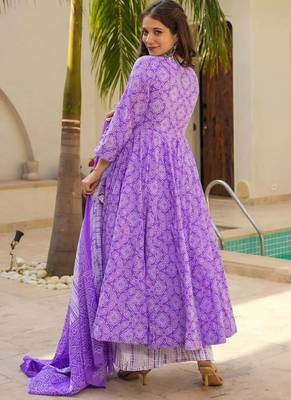 Purple muslin silk blend anarkali kurta pant dupatta set 2
