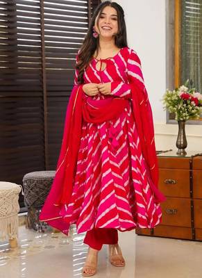 Pink tebby silk blend anarkali kurta pant dupatta set 1