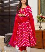 Pink tebby silk blend anarkali kurta pant dupatta set
