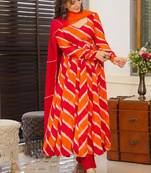 Orange tebby silk blend anarkali kurta pant dupatta set