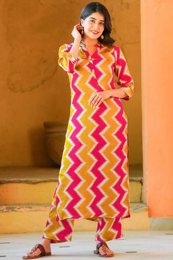 Pink muslin digital print kurta pant set