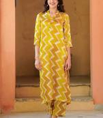 Yellow muslin digital print kurta pant set