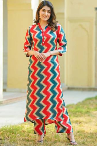 Teal muslin digital print kurta pant set
