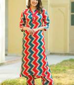 Teal muslin digital print kurta pant set