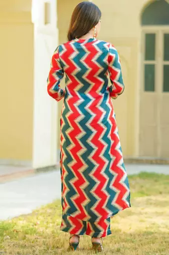 Teal muslin digital print kurta pant set