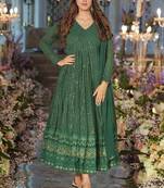 Green georgette silk blend anarkali with dupatta