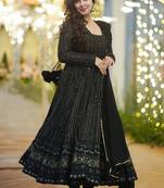 Black georgette silk blend anarkali with dupatta