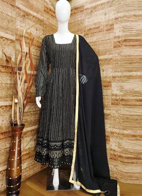 Black georgette silk blend anarkali with dupatta 2