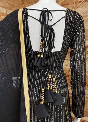 Black georgette silk blend anarkali with dupatta 3