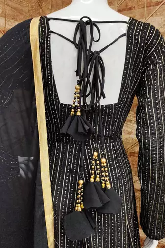 Black georgette silk blend anarkali with dupatta