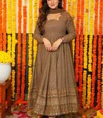 Beige georgette silk blend anarkali with dupatta