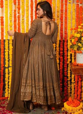 Beige georgette silk blend anarkali with dupatta 2