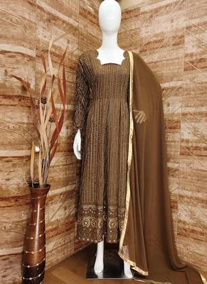 Beige georgette silk blend anarkali with dupatta 3
