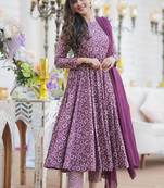 Purple cotton silk blend anarkali salwar suit with dupatta