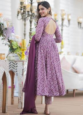 Purple cotton silk blend anarkali salwar suit with dupatta 2