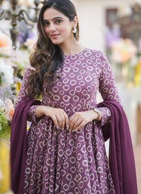 Purple cotton silk blend anarkali salwar suit with dupatta 3