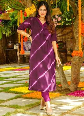Purple muslin silk blend kurti pant set 1